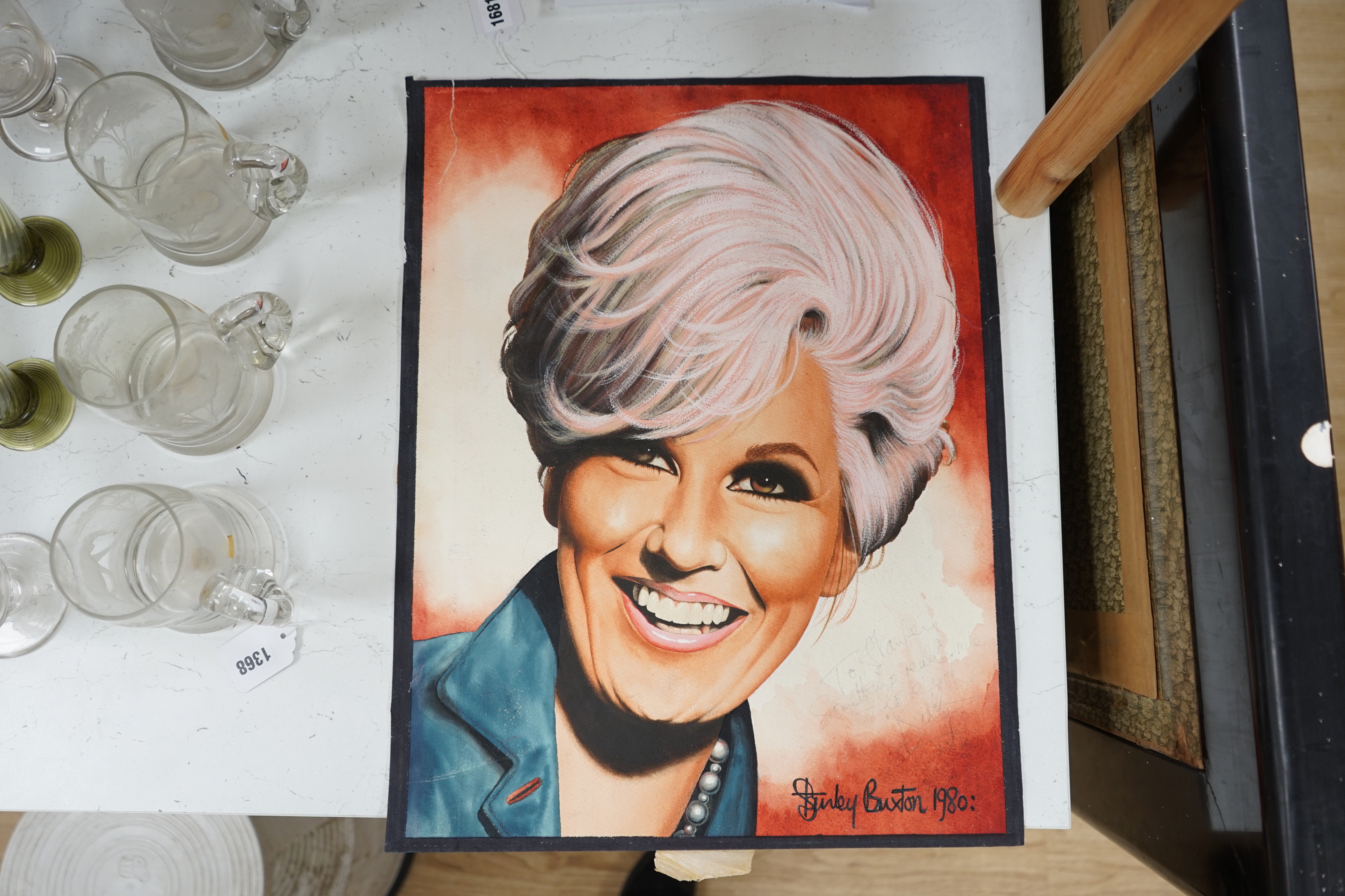 Stanley Buxton, gouache, Portrait of Dusty Springfield, autographed and signed Stanley Buxton 1980, unframed, 55x 43cm